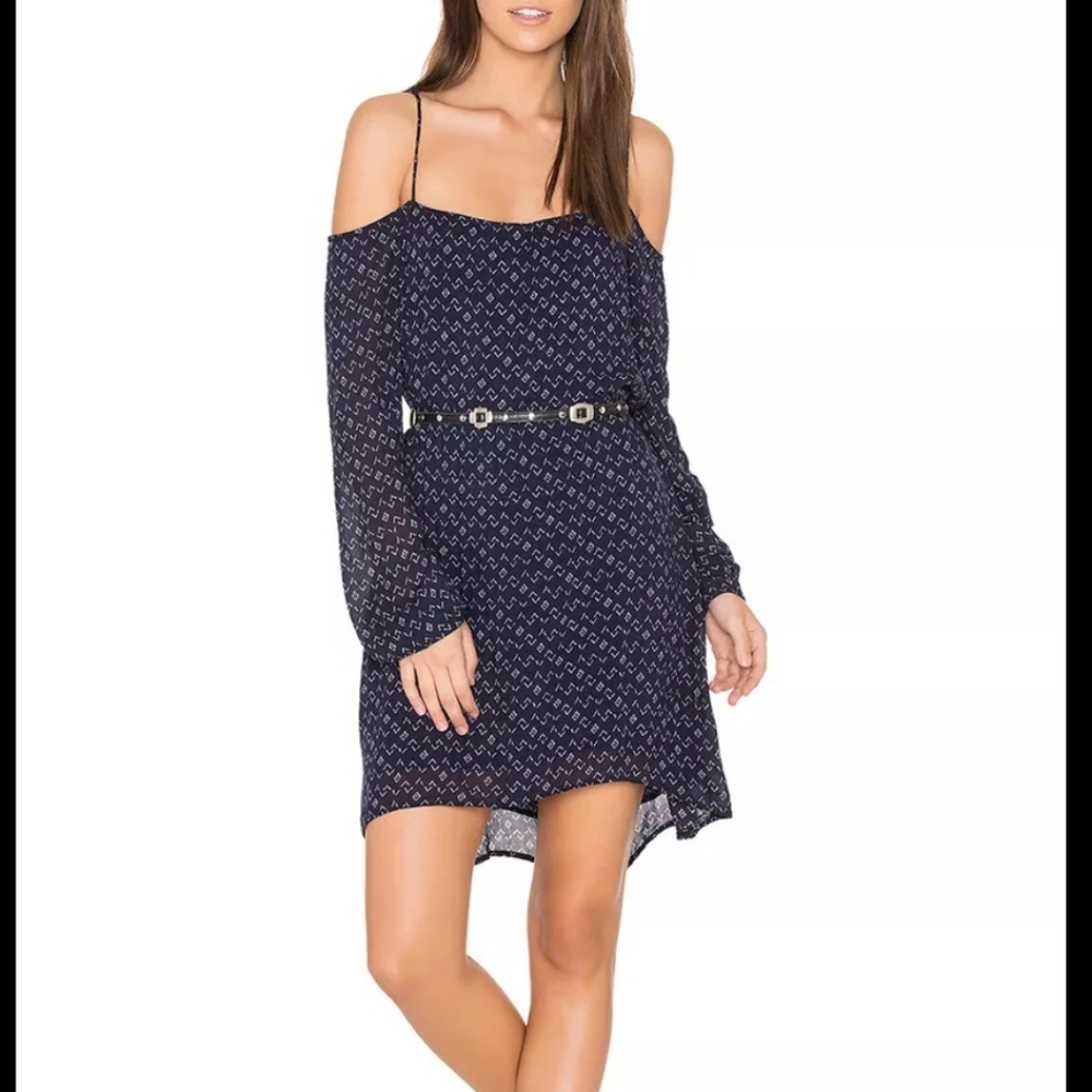 CLOTH & STONE COLD SHOULDER SWING GEOMETRIC PRINT DRESS IN TRUE NAVY  XS